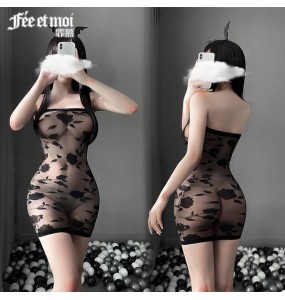 FEE ET MOI Dark Rose Sexy Body Stocking Dress (Black)